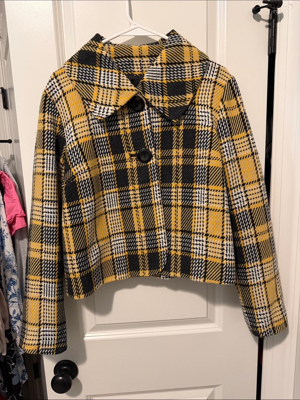 Appalachian State University ASU Colors black & yellow Plaid Peacoat size Large